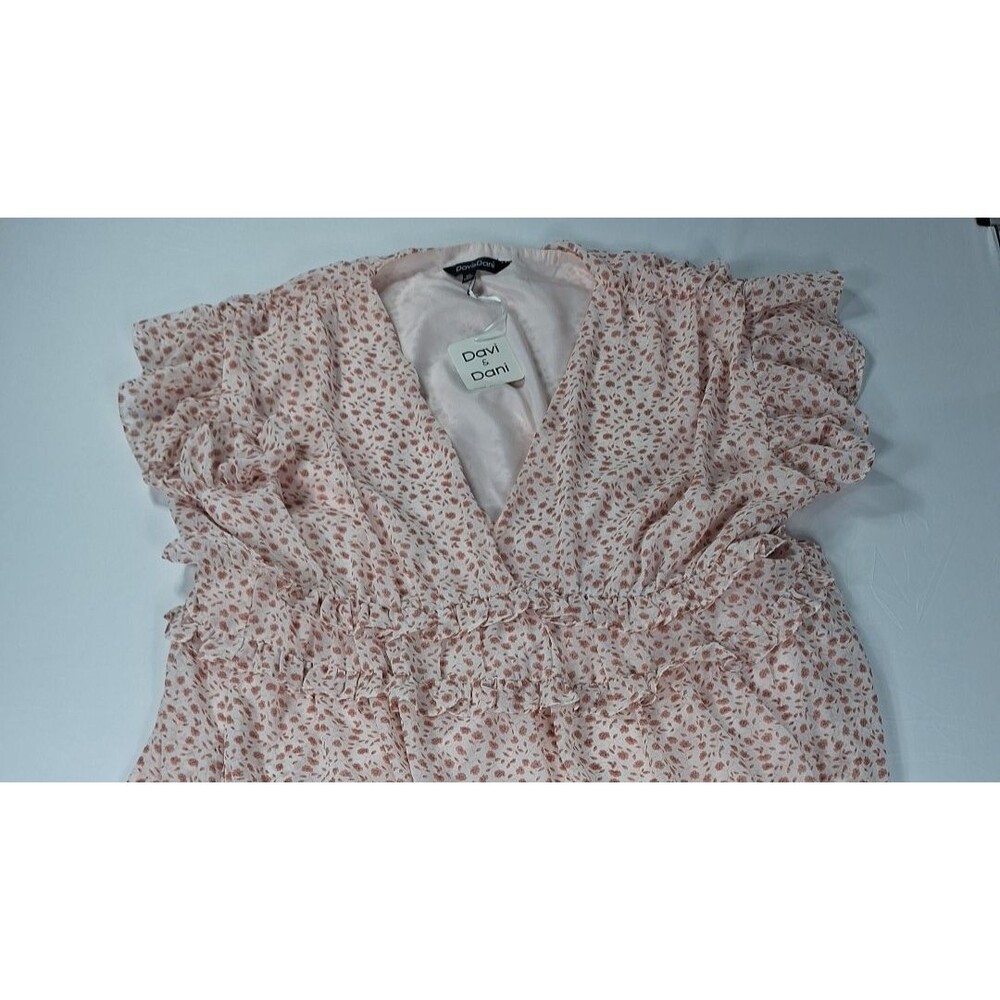Davi & Dani Pink Floral Sundress Womens 3XL Plus Midi Dress Chiffon Ruffle VNeck - Picture 2 of 6